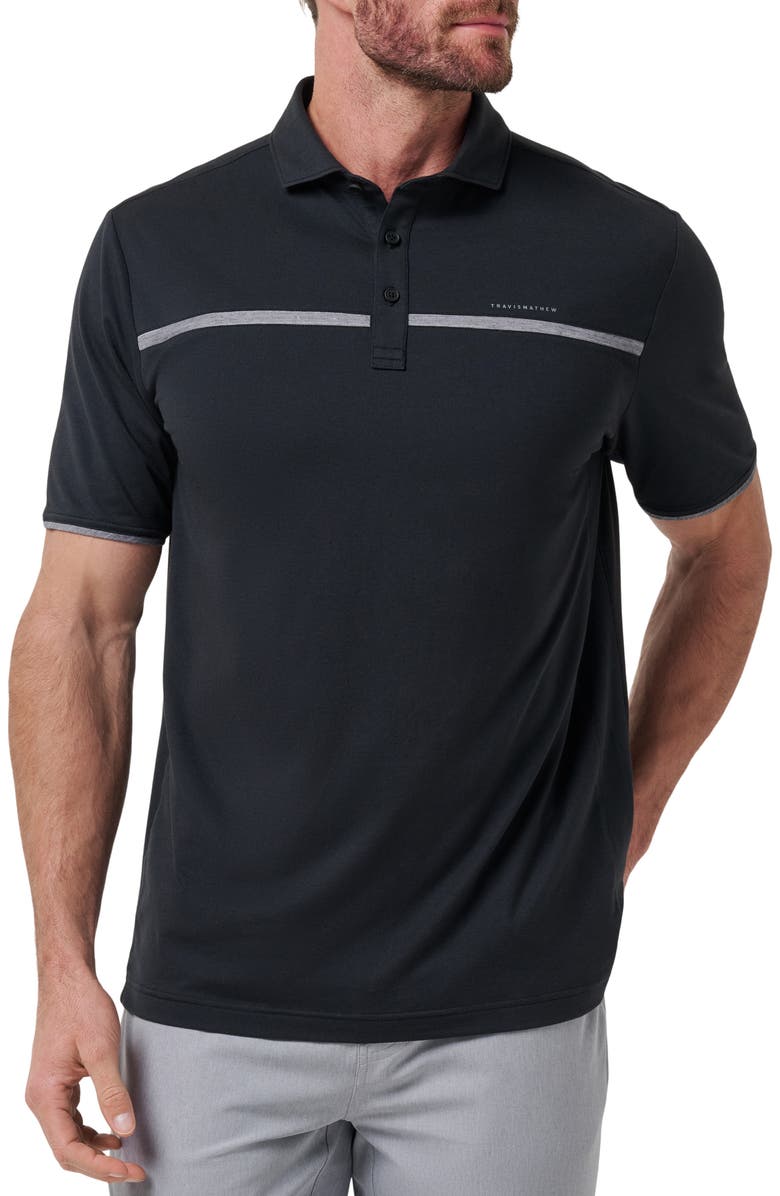 TravisMathew Flight Plan Chest Stripe Polo, Main, color, Black