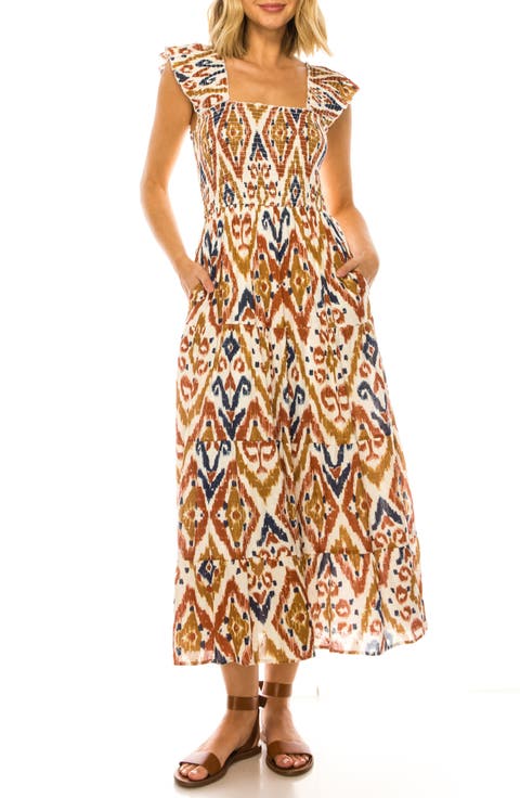 Ikat Print Midi Dress