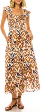 A COLLECTIVE STORY Ikat Print Midi Dress