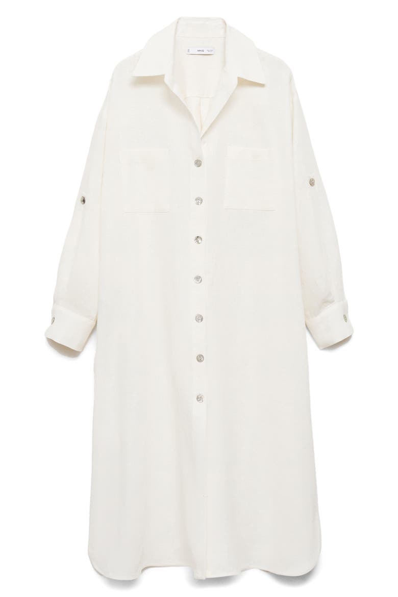 Longline Linen Button-Up Shirt, Alternate, color, VANILLA
