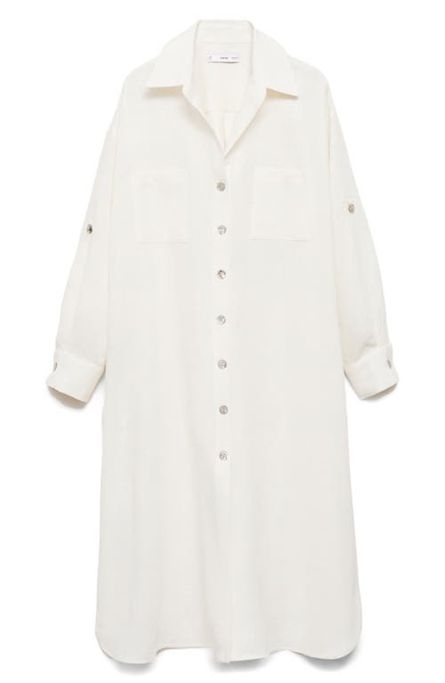 Mango Longline Linen Button-up Shirt In White