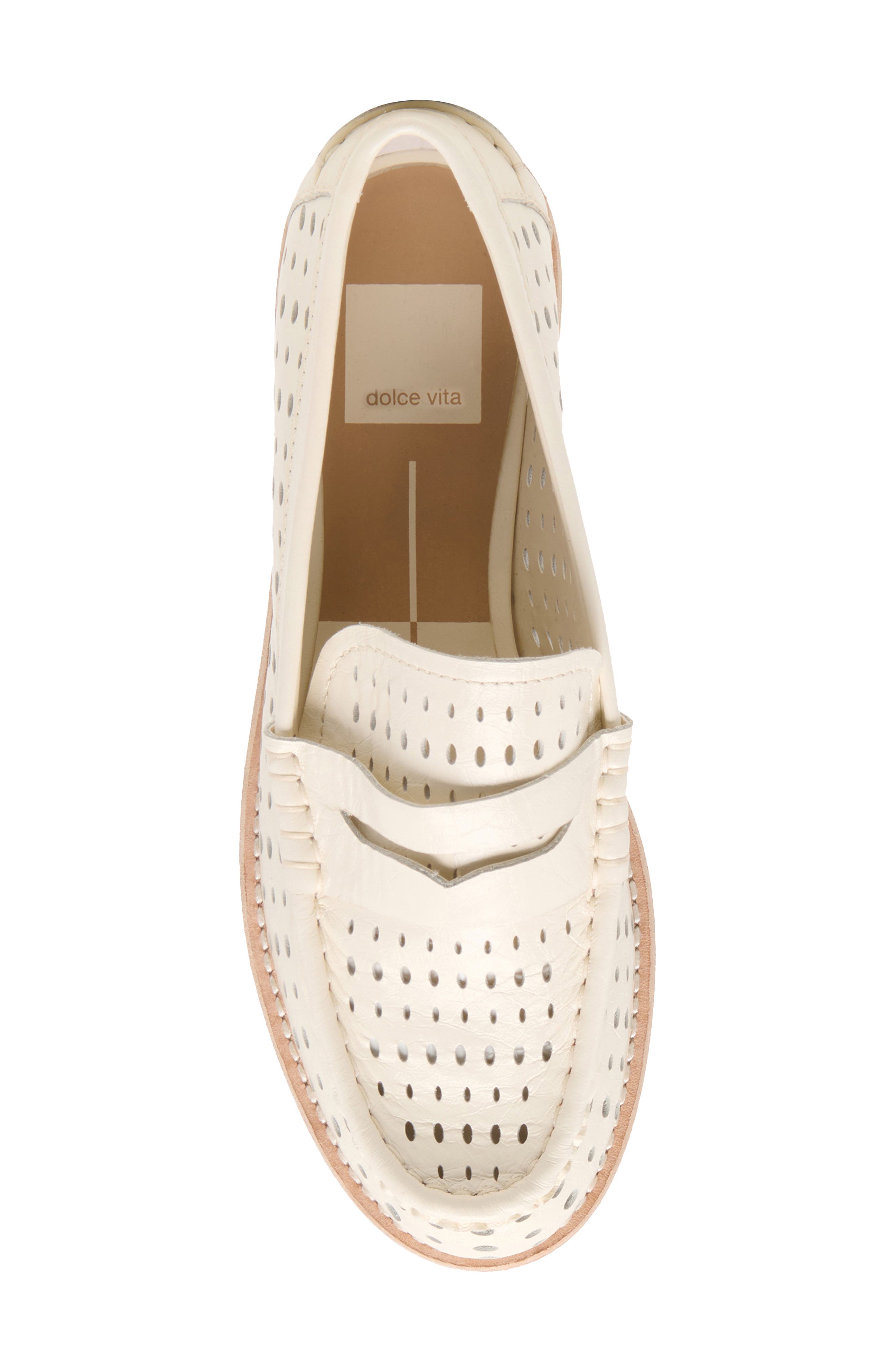 Dolce Vita Wonda Penny Loafer, Alternate, color, Off White Perforated Leather