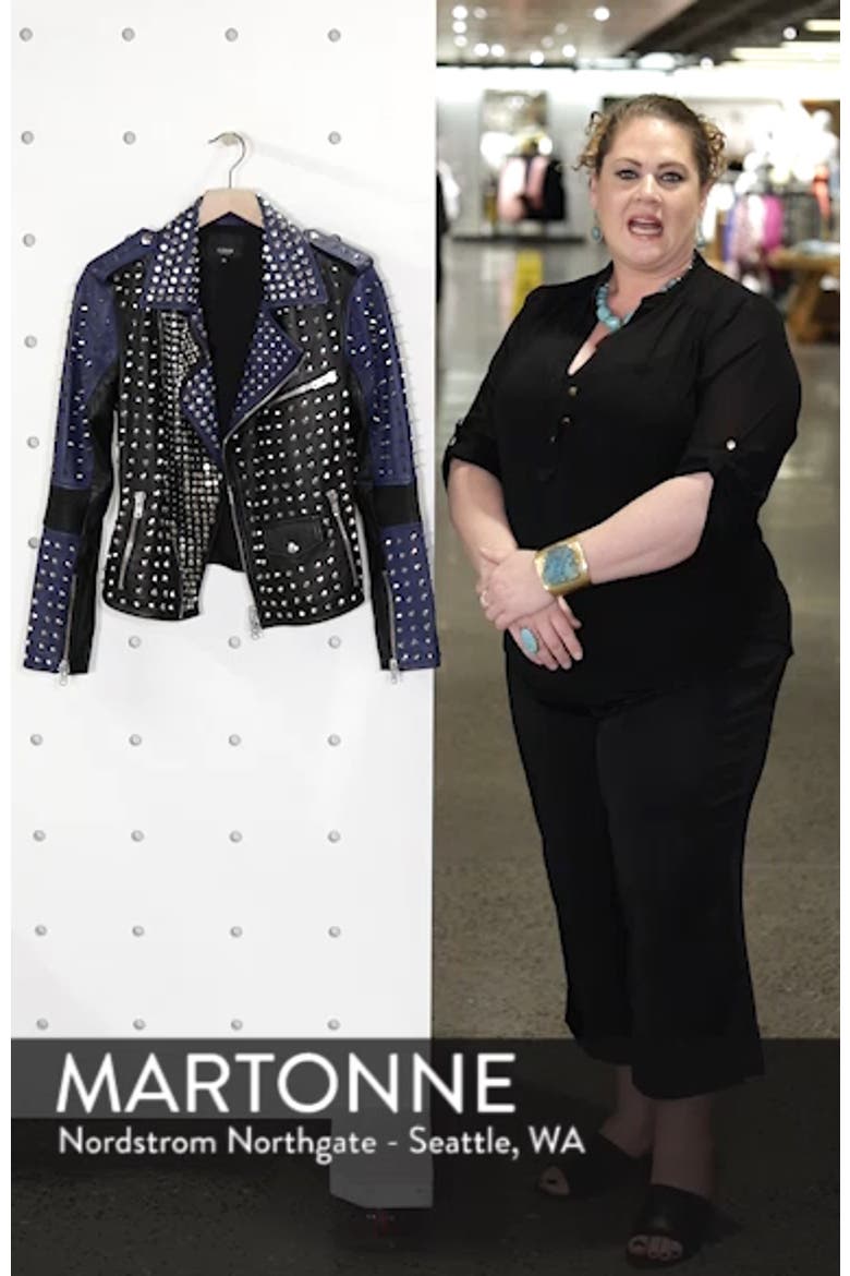 Colorblock Studded Lambskin Leather Biker Jacket video