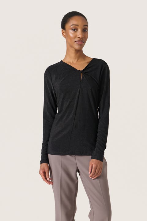 Skylara Knotted Long Sleeve Glitter Top