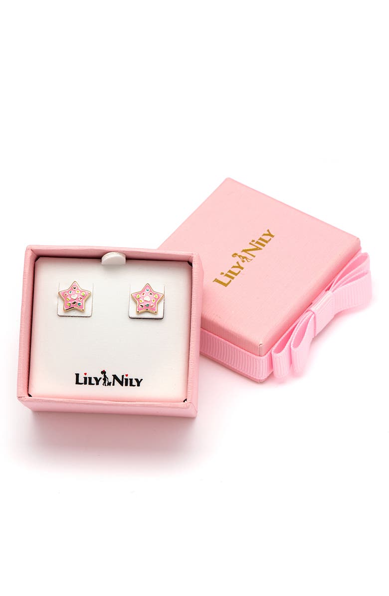 Lily Nily Kids' Puff Star Enamel Stud Earrings, Alternate, color, Pink