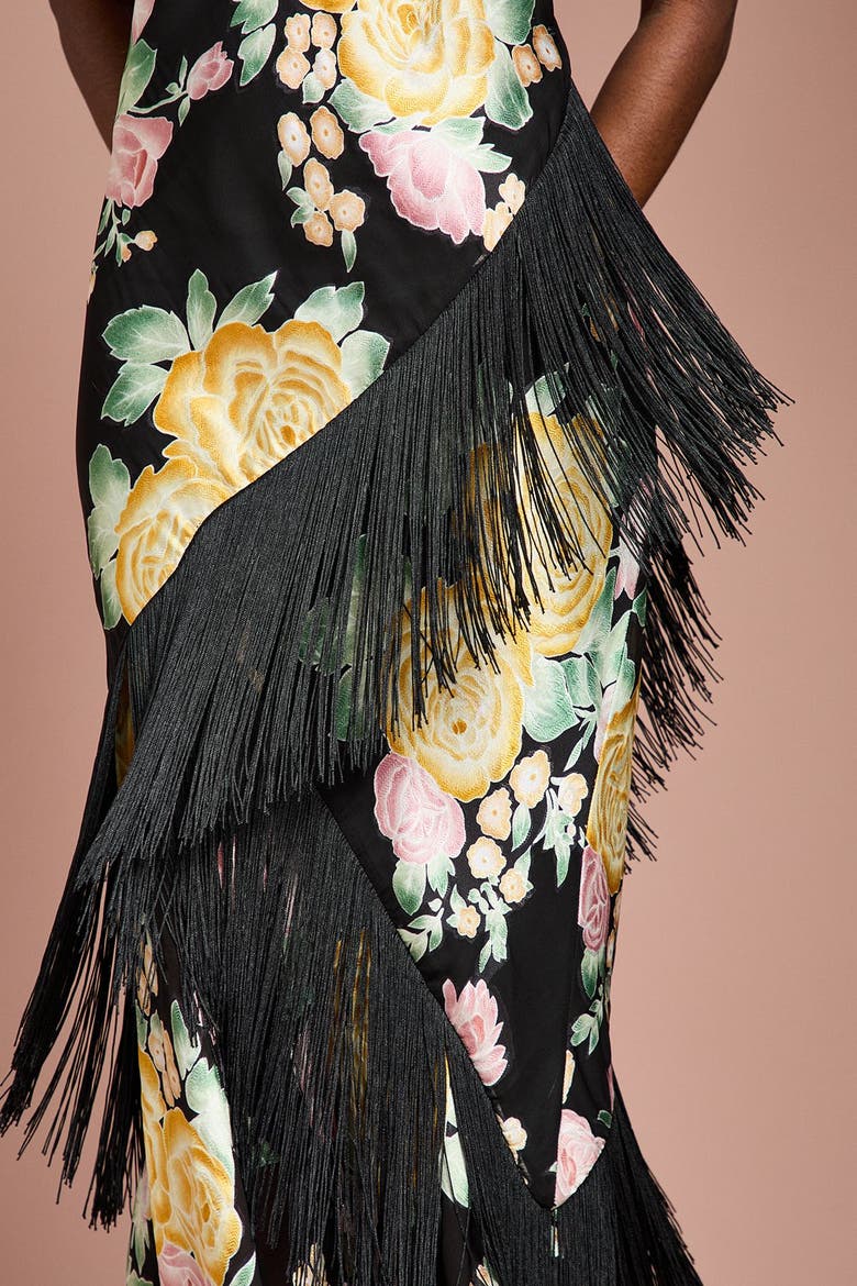 Strappy Floral Fringe Maxi Dress, Alternate, color, Black