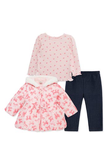 Little Me Bows 3-piece Jacket Set In Pink
