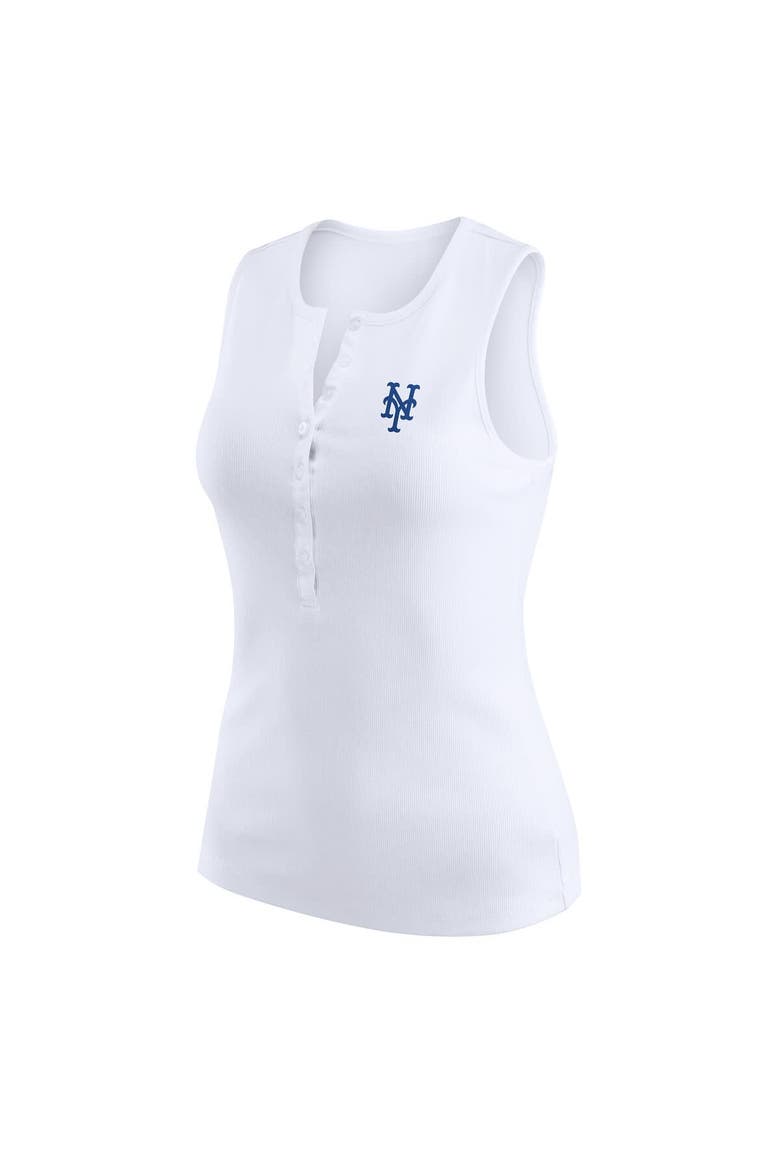 Women's WEAR by Erin Andrews White New York Mets Rib-Knit Henley Tank Top, Alternate, color, White