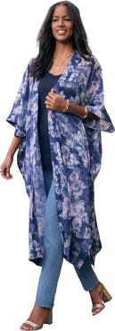 Roaman's Plus Size Flowy Chiffon Duster