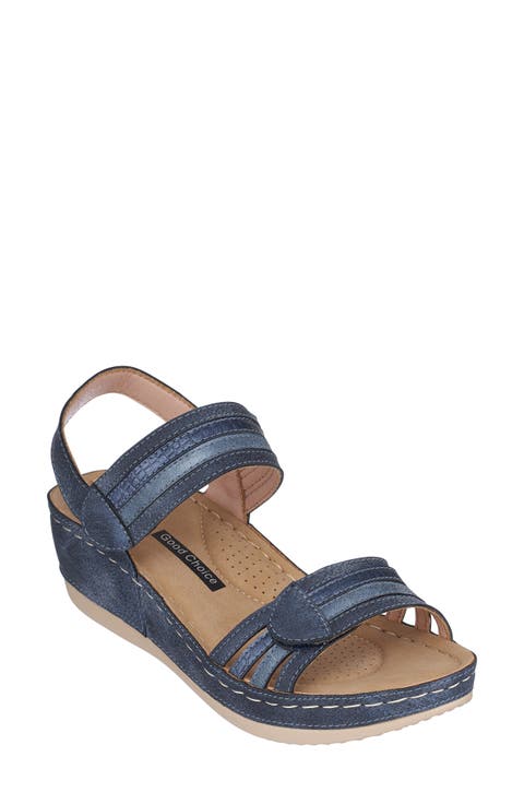 Samar Snakeskin Embossed Hook & Loop Wedge Sandal (Women)