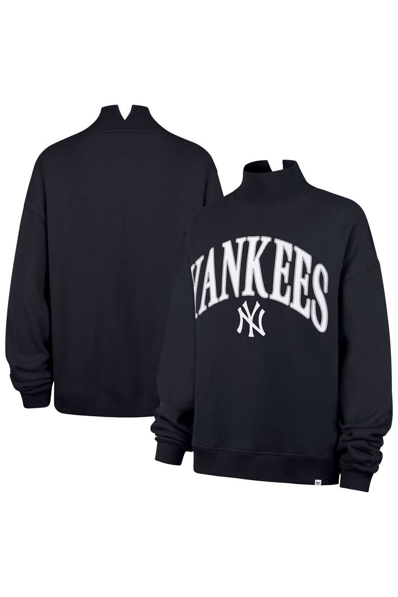 Women's '47 Navy New York Yankees Oversized Vantage Mock Neck Sweatshirt, Main, color, Navy