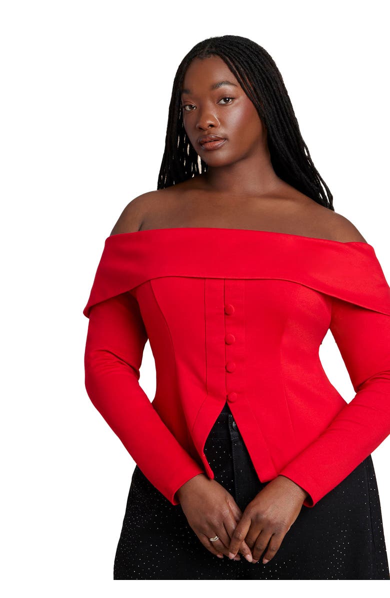 ELOQUII Fold Over Top With Front Button Detail, Main, color, Barbados Cherry