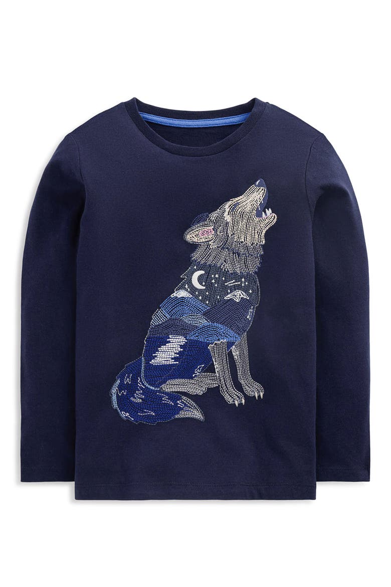 Kids' Wolf Superstitch Long Sleeve T-Shirt, Main, color, FRENCH NAVY SCENIC WOLF