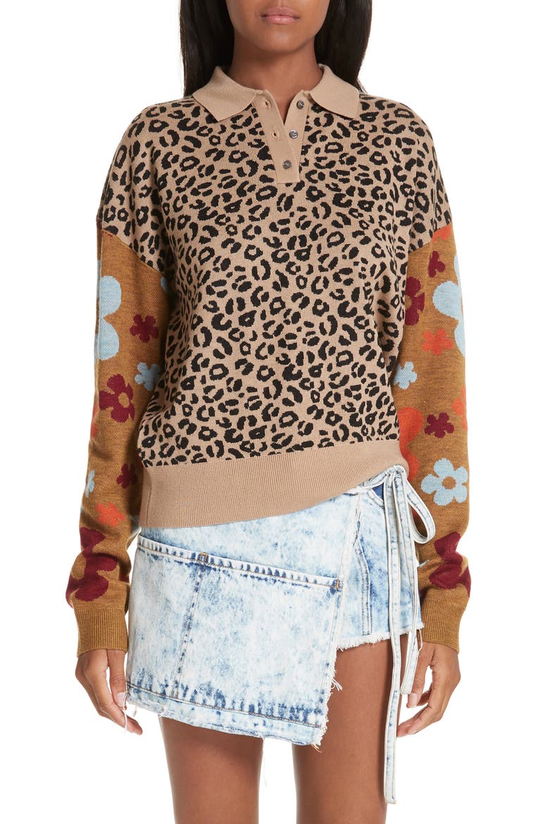 Paw Paw Polo Sweater, Main, color, LEOPARD FLORAL