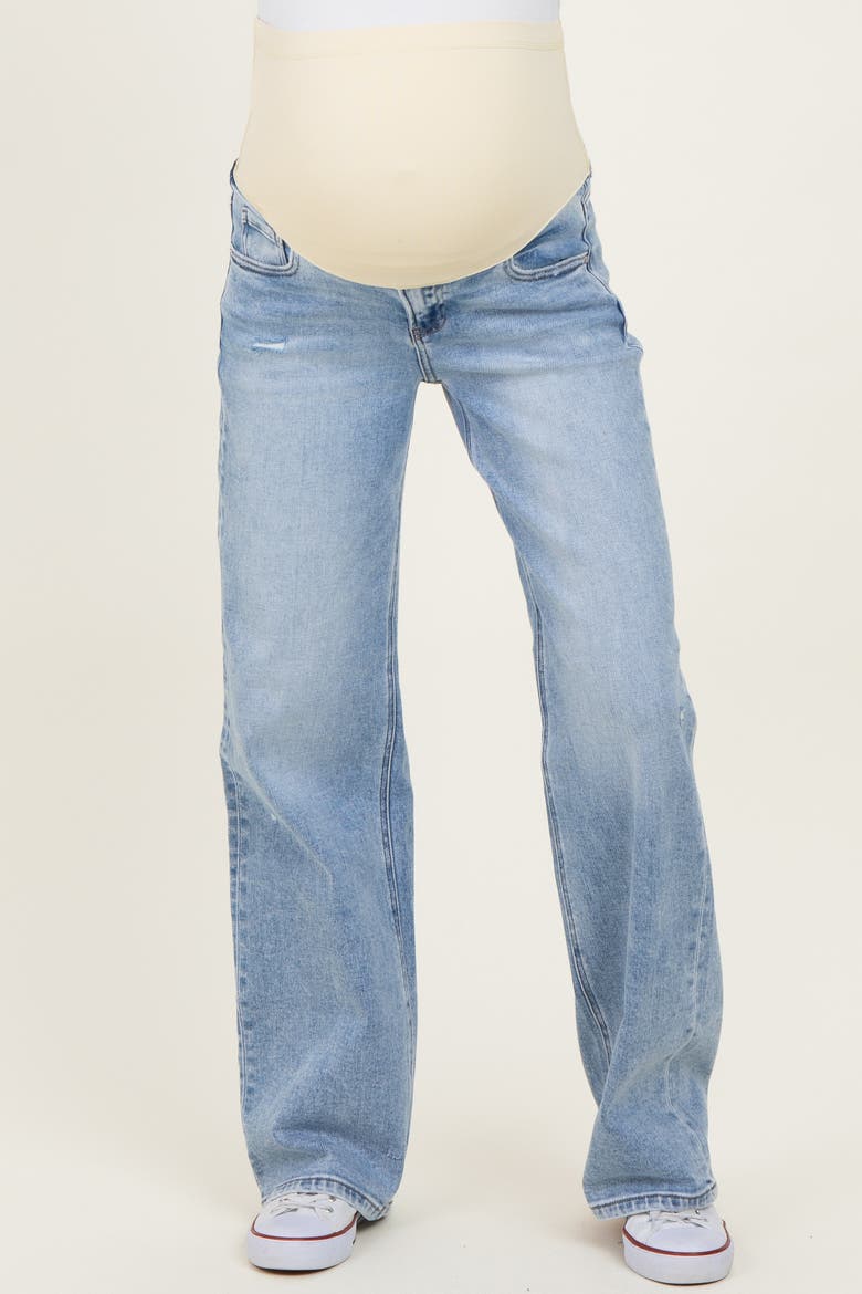 Lightly Distressed Maternity Wide Leg Jeans, Alternate, color, Light Blue