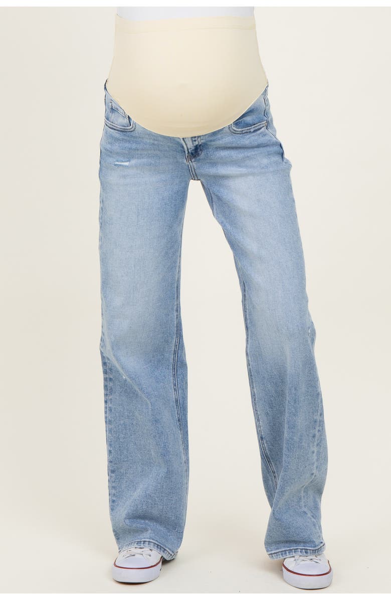 PinkBlush Lightly Distressed Maternity Wide Leg Jeans, Alternate, color, 