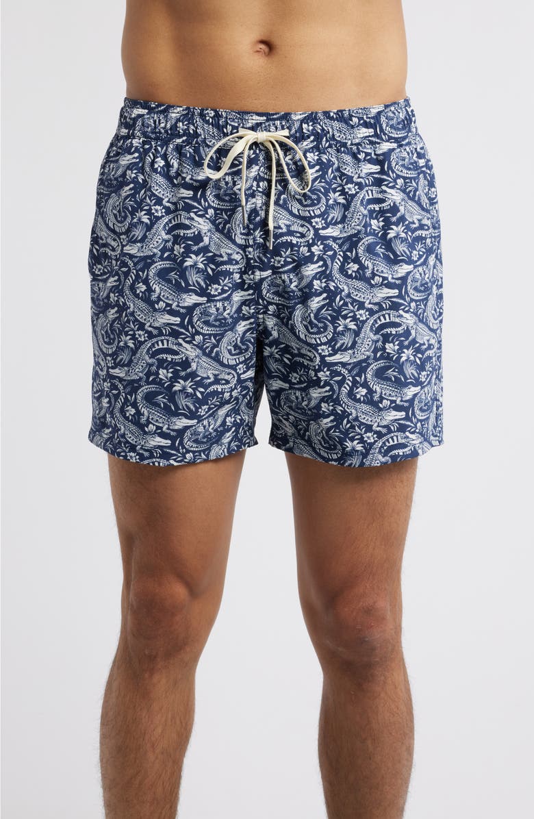 Fair Harbor The Bungalow Water Repellent Swim Trunks, Alternate, color, Navy Crocodile Wl