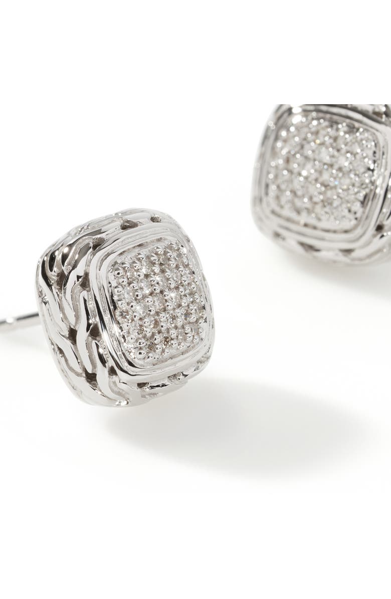 John Hardy Carved Chain Stud Earrings, Sterling Silver, Diamonds, Alternate, color, Silver