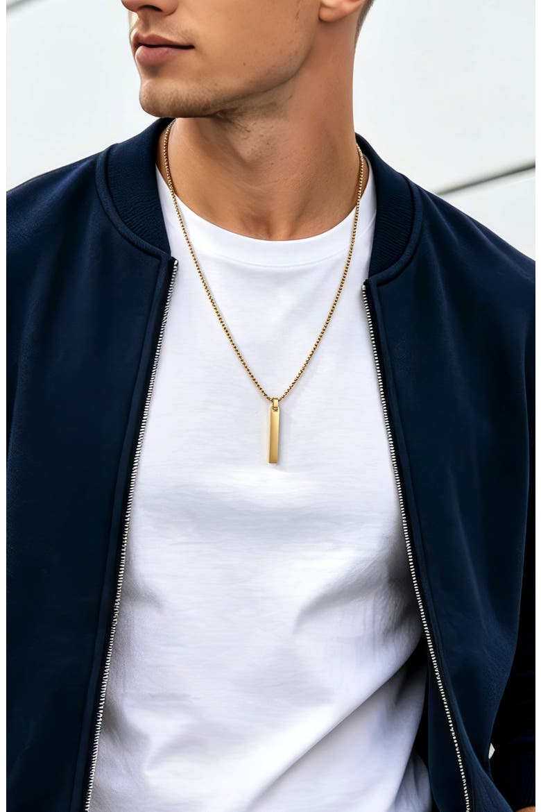 Men's Flat Vertical Bar Pendant Necklace, Alternate, color, GOLD