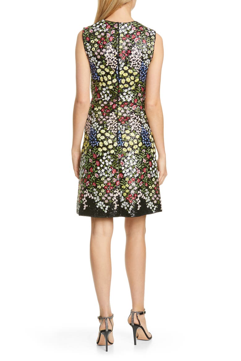 Sequin & Floral Embroidered A-Line Dress, Alternate, color, BLACK MIX