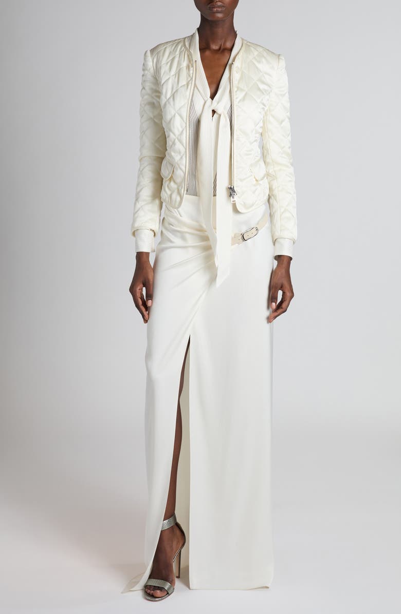 TOM FORD Microstripe Tie Neck Silk Chiffon Button-Up Shirt, Alternate, color, 