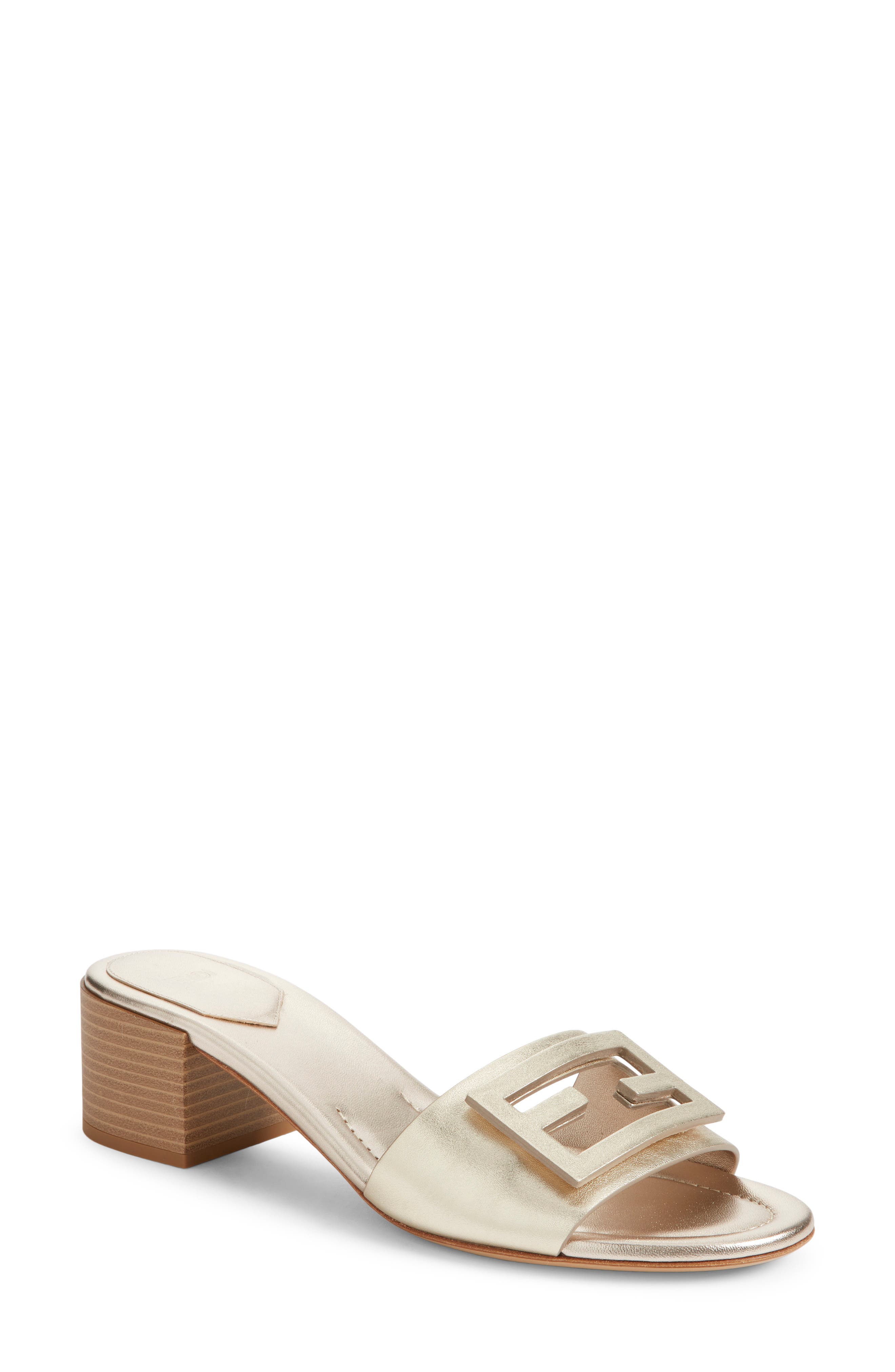 Fendi Baguette Slide Sandal, Main, color, F0vf1 Platino