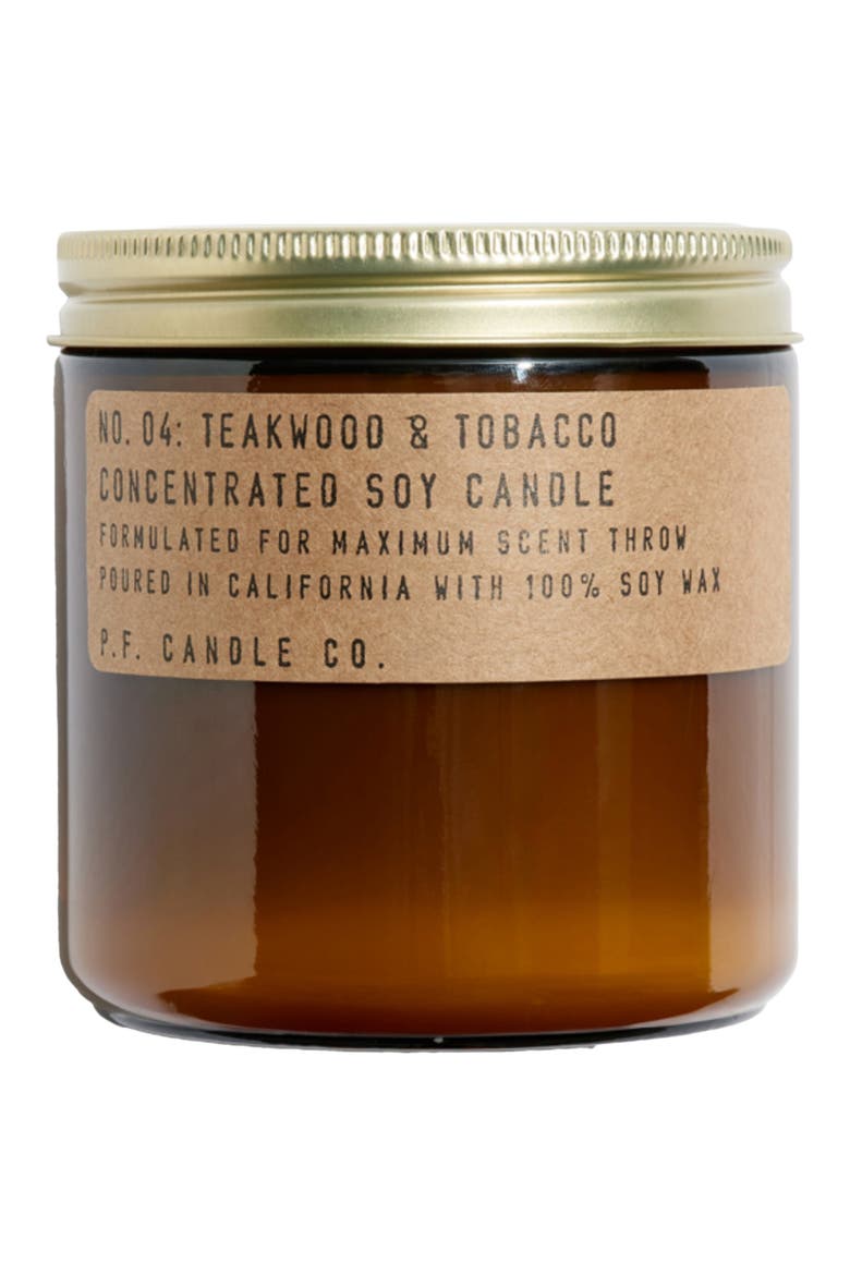 Teakwood & Tobacco Soy Candle, Main, color, BROWN
