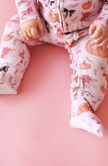 Pumpkin Print Ruffle Zip Footie