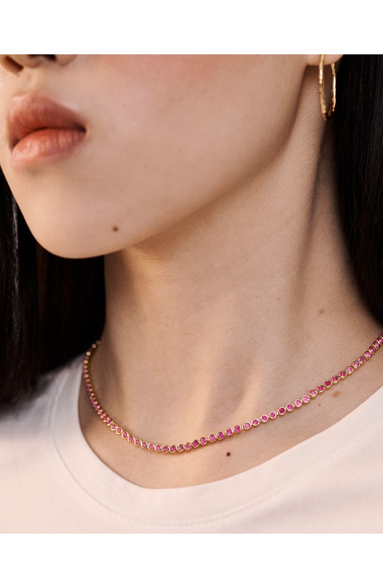 Monica Vinader Essential Stone Tennis Necklace, Alternate, color, 18Ct Gold Vermeil/ Ss/ Pink