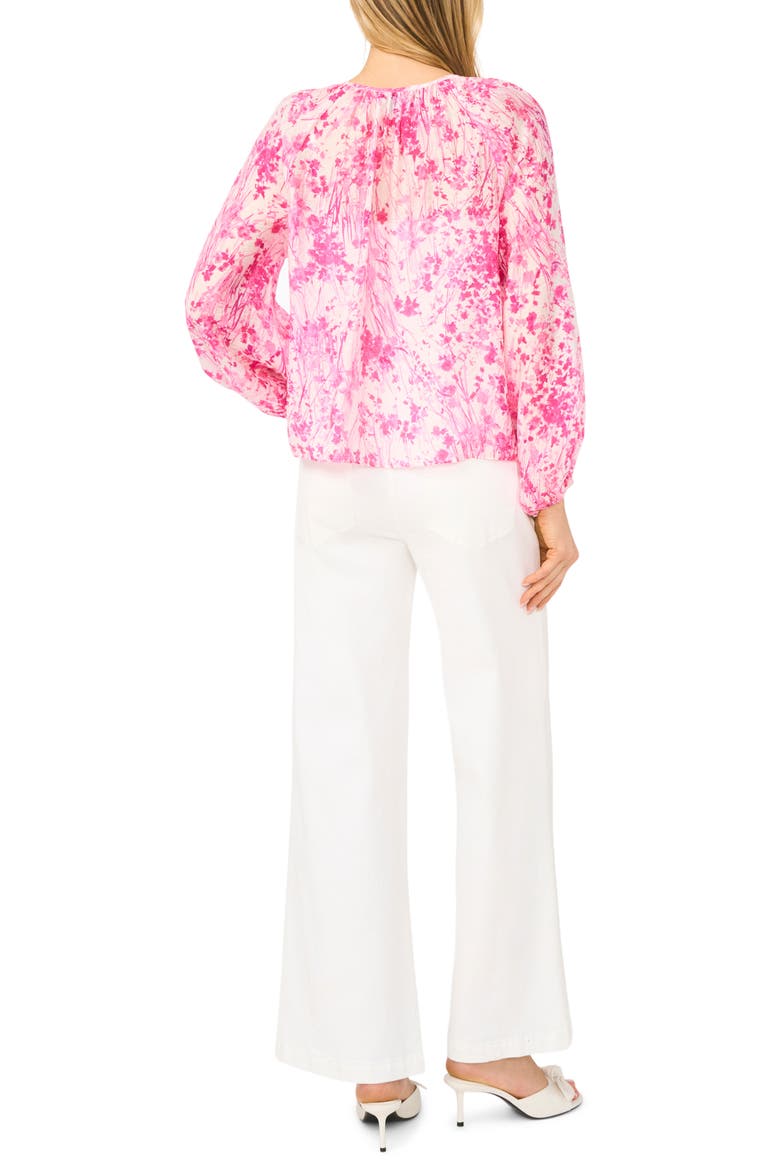 Tie Front Ruffle Long Sleeve Top, Alternate, color, NEW IVORY/ PINK FLORAL