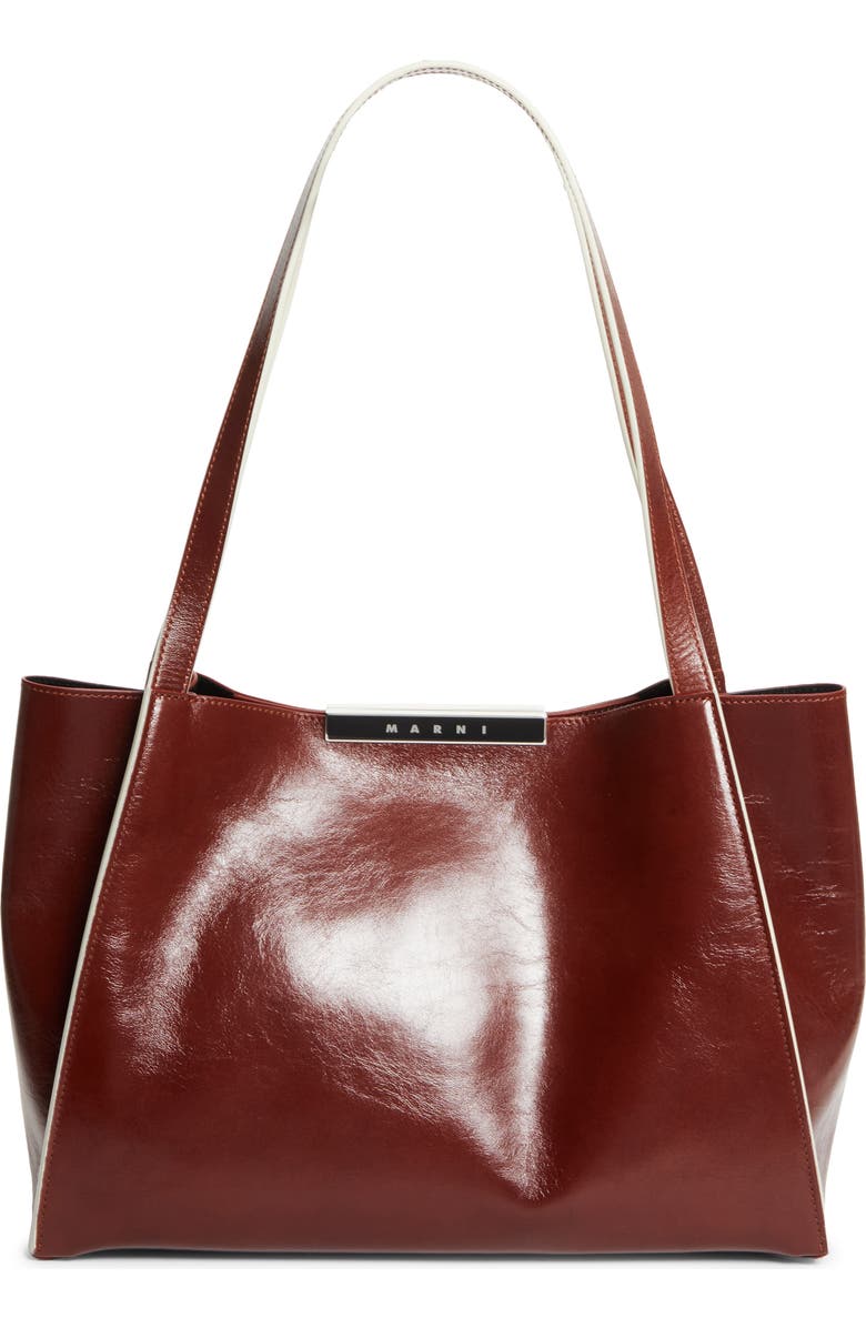 Marni Small East/West Leather Tote, Main, color, 627 - Cherry