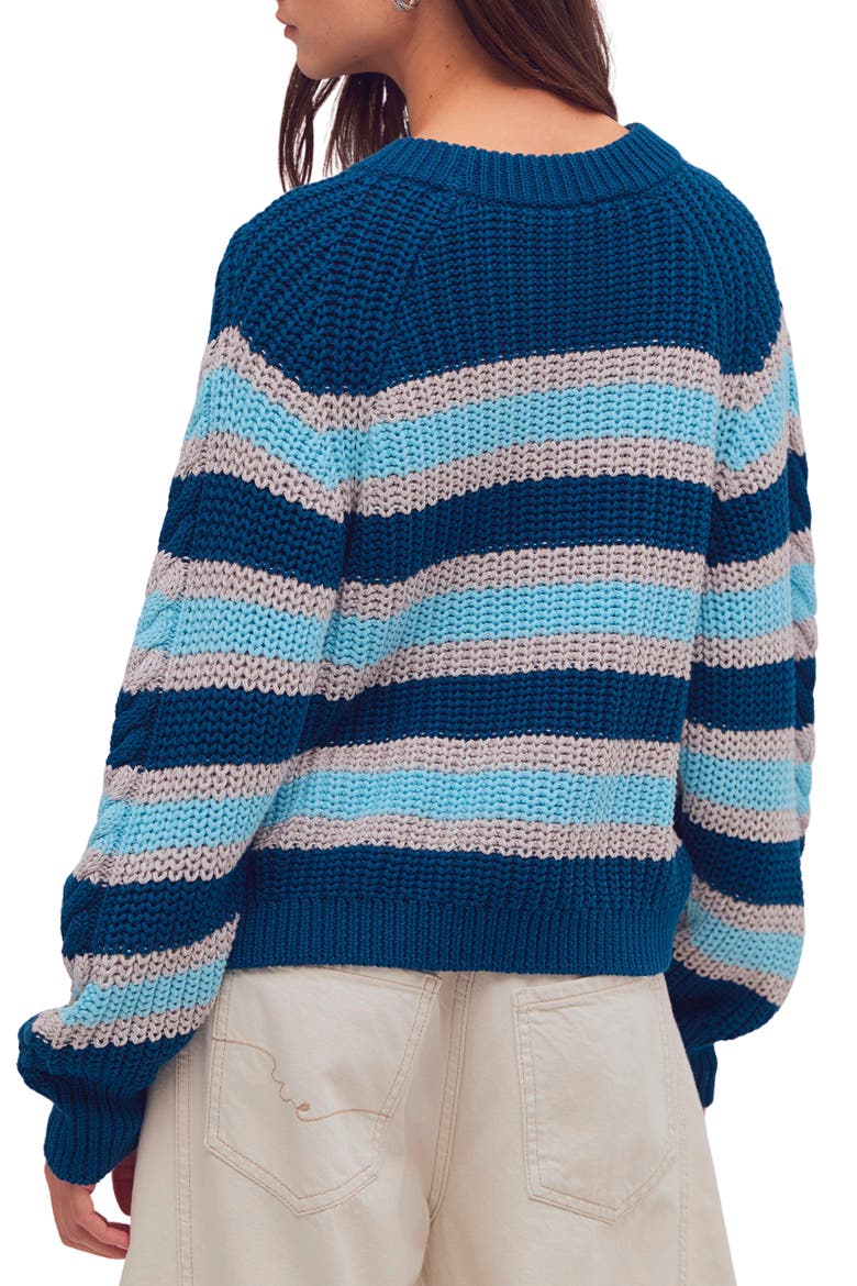 Frankie Stripe Cable Stitch Cotton Sweater, Alternate, color, TEAL COMBO