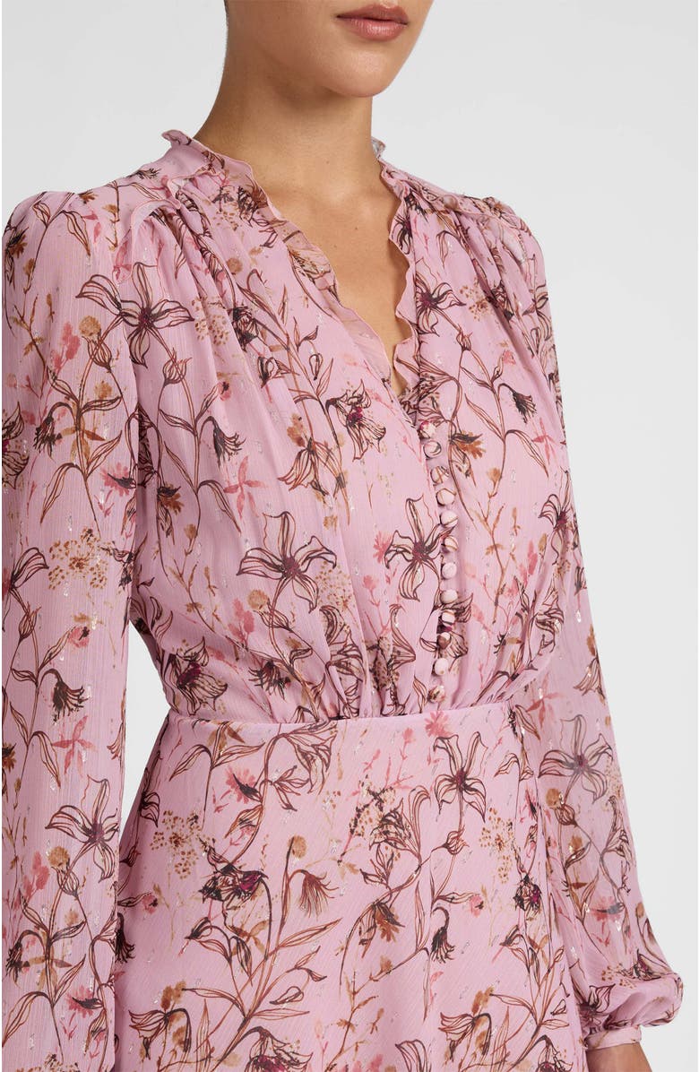 Santorelli Amal Long Sleeve Midi Dress in Floral Georgette, Alternate, color, Sweet Pink