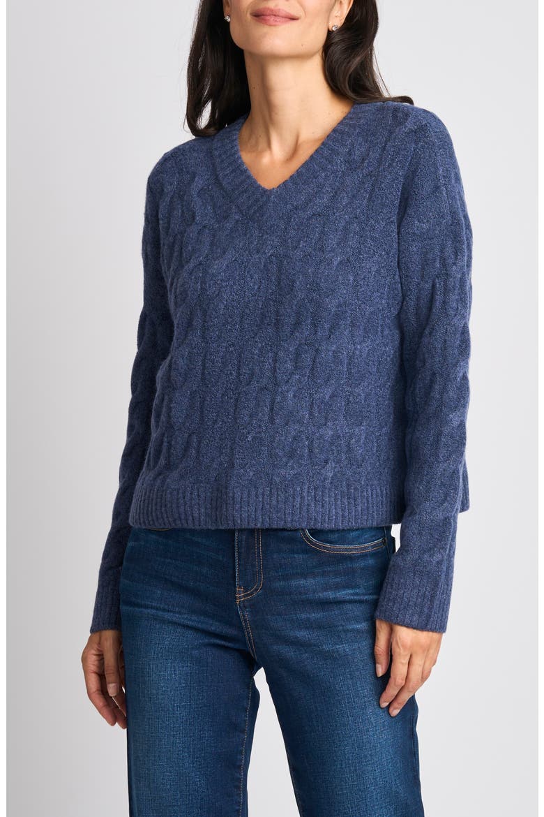 Cable Knit V-Neck Sweater, Main, color, INDIGO BLUE