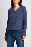 Halogen® Cable Knit V-Neck Sweater