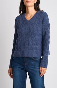 Halogen® Cable Knit V-Neck Sweater