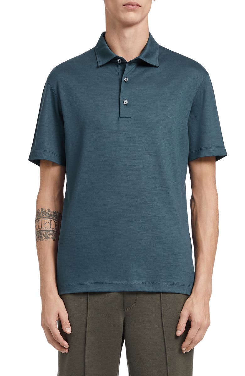 ZEGNA High Performance<sup>™</sup> Wool Jersey Short Sleeve Polo, Main, color,