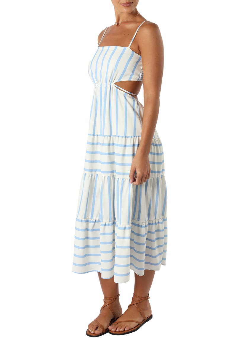Evelin Stripe Cutout Midi Dress, Main, color, BLUE STRIPE