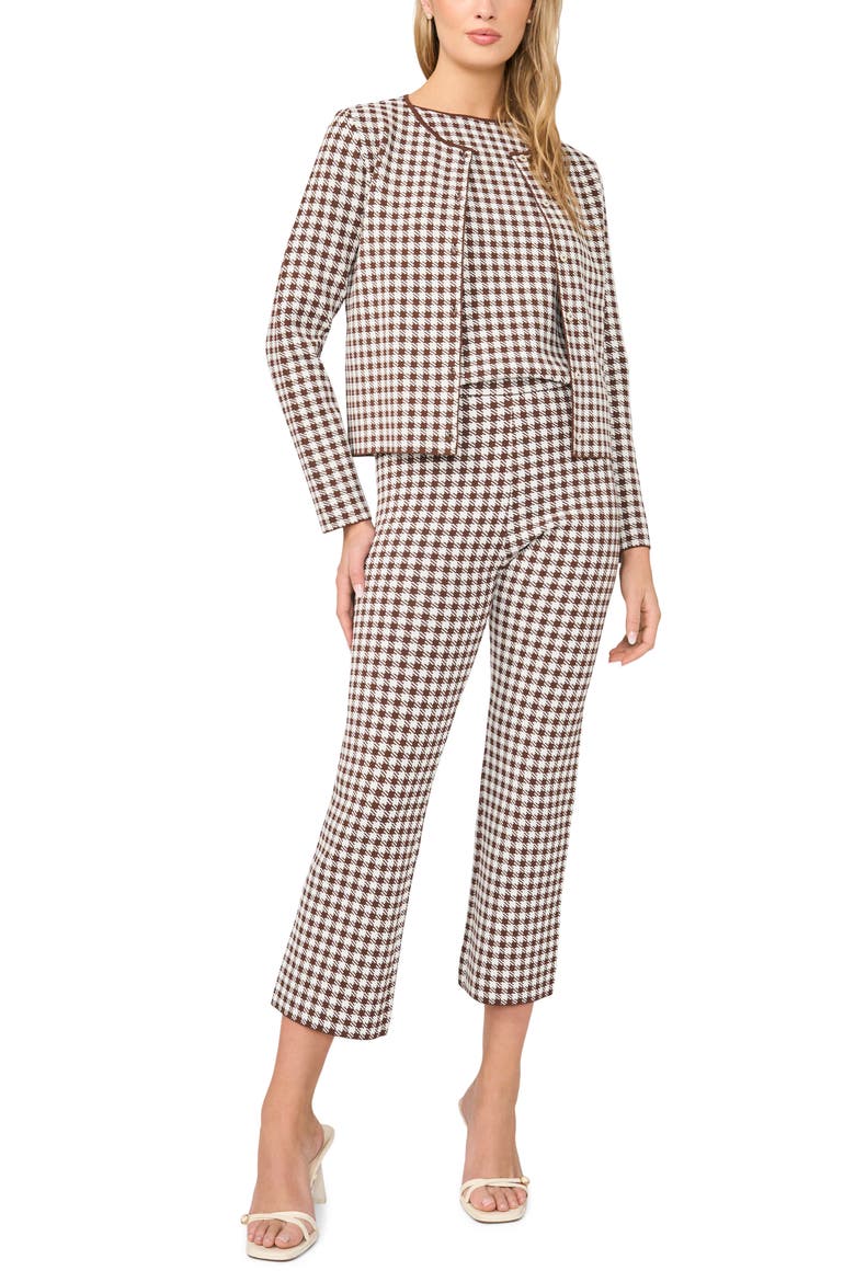 Gingham Crewneck Cardigan, Alternate, color, CHOCOLATE FUDGE