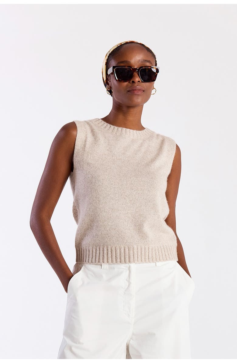 Brodie Pure Cashmere 100% Cashmere Crew Neck Tank, Main, color, Wheat