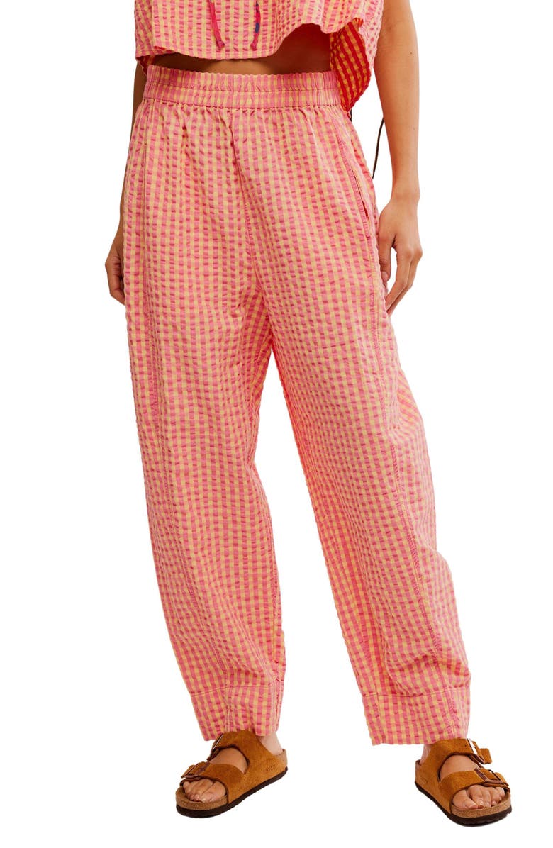 Free People Preppy Gingham High Waist Poplin Pants, Main, color, 