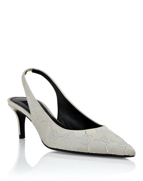 Satin Slingback Shoes Low Heels Monogram Strass Women