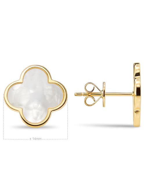 Devata Mother Of Pearl Clover Stud Earrings In Gold
