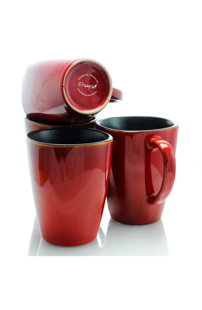 Elama Harland 14 Ounce 6 Piece Luxe and Large Stoneware Dinner Mugs, Alternate, color, Red