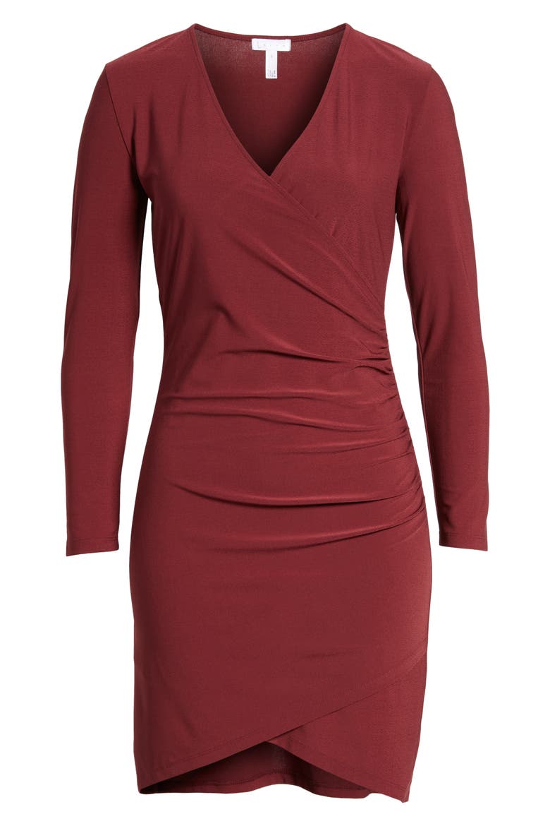 Ruched Sheath Dress, Alternate, color, RED TANNIN