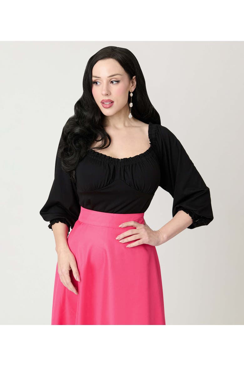 Peasant Sleeve Blouse, Alternate, color, Solid Black