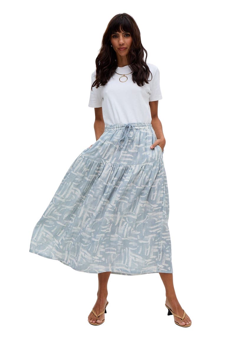 Bonnie Shirred Waist Warhol Print Midi Skirt, Alternate, color, Sky Blue