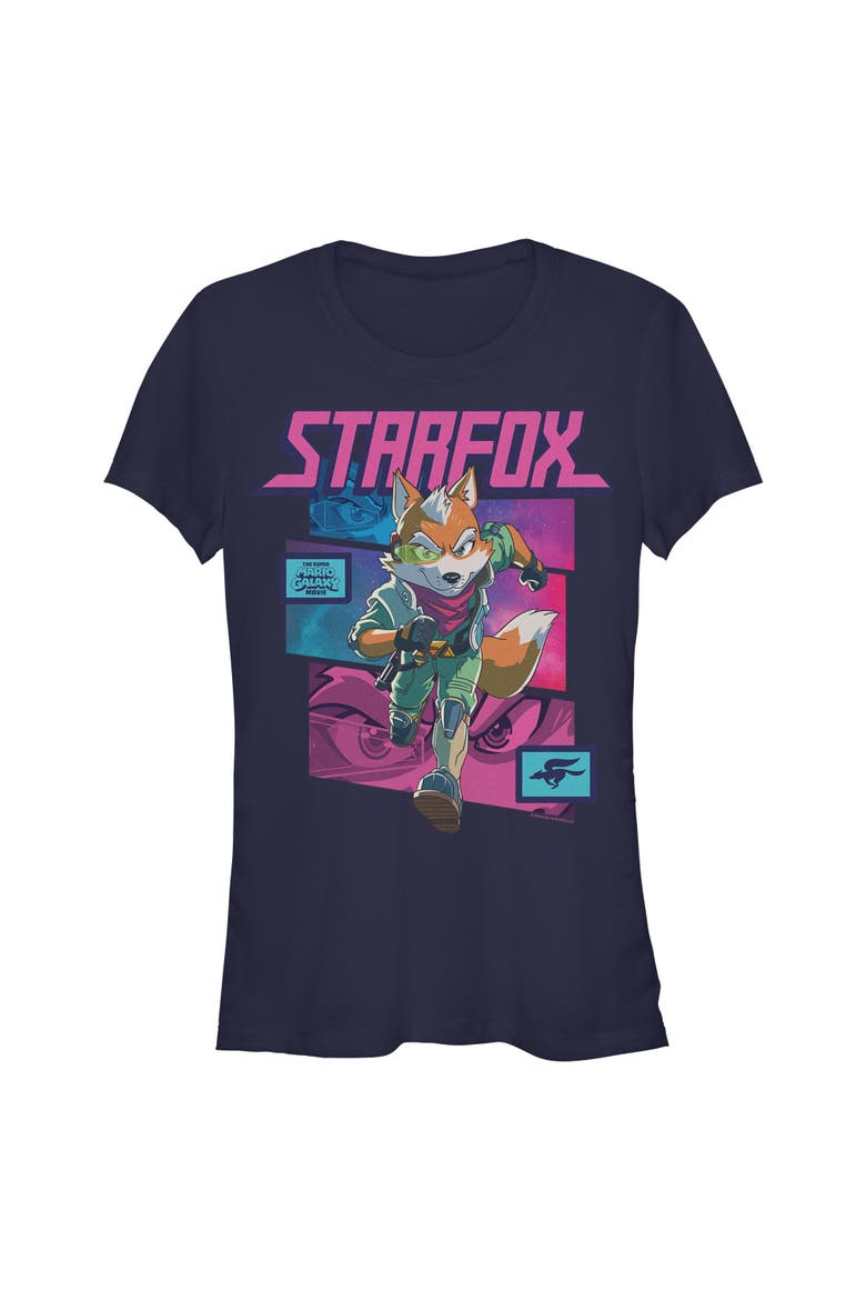 Junior's Fox McCloud Comic Book Panels Short Sleeve T-Shirt, Main, color, Navy Blue