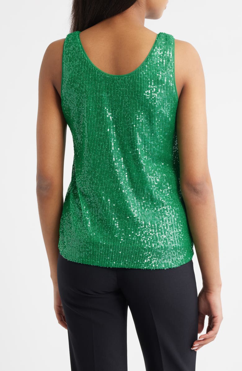 Anne Klein Sequin Double Scoop Neck Mesh Tank, Alternate, color, Tropical Green