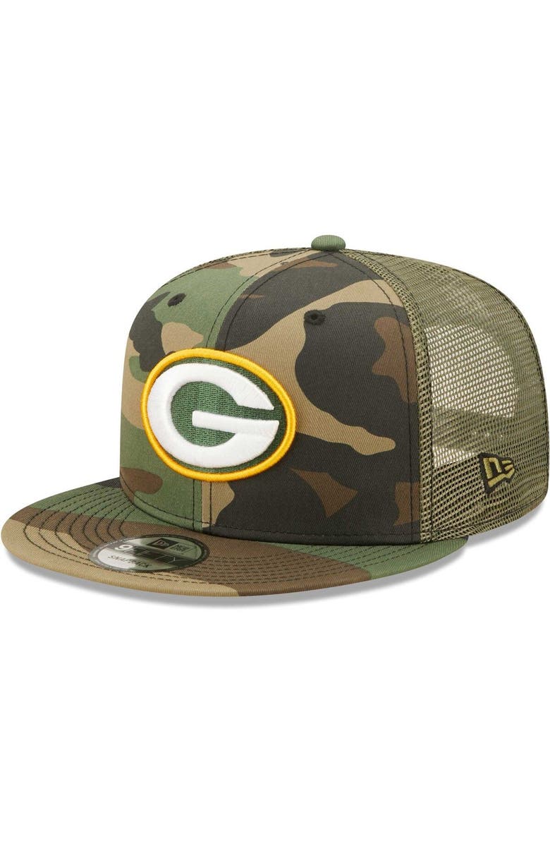 New Era Men's New Era Camo/Olive Green Bay Packers Trucker 9FIFTY Snapback Hat, Main, color, 